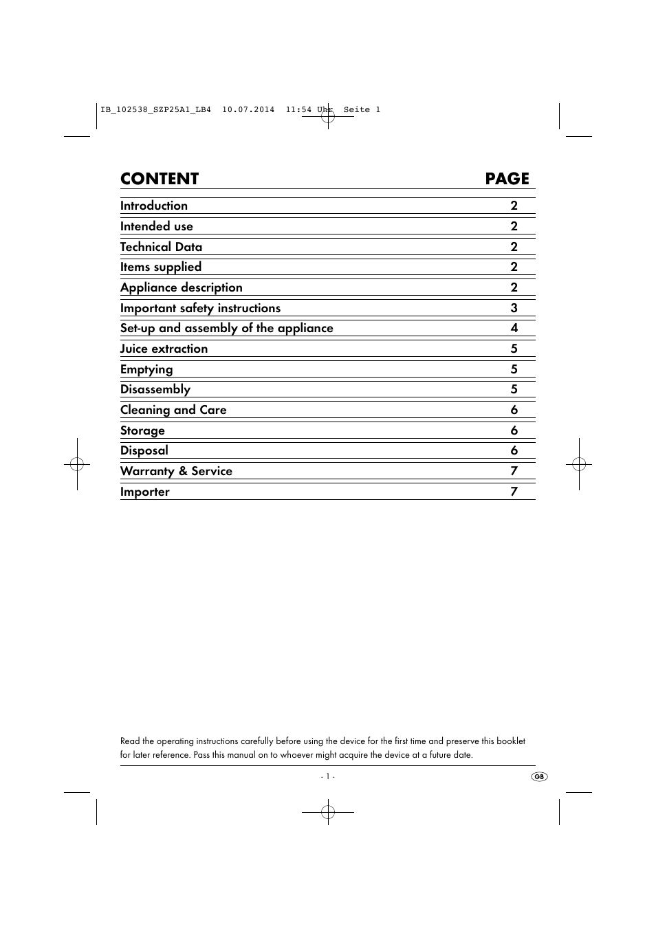 Content page | Silvercrest SZP 25 A1 User Manual | Page 4 / 51