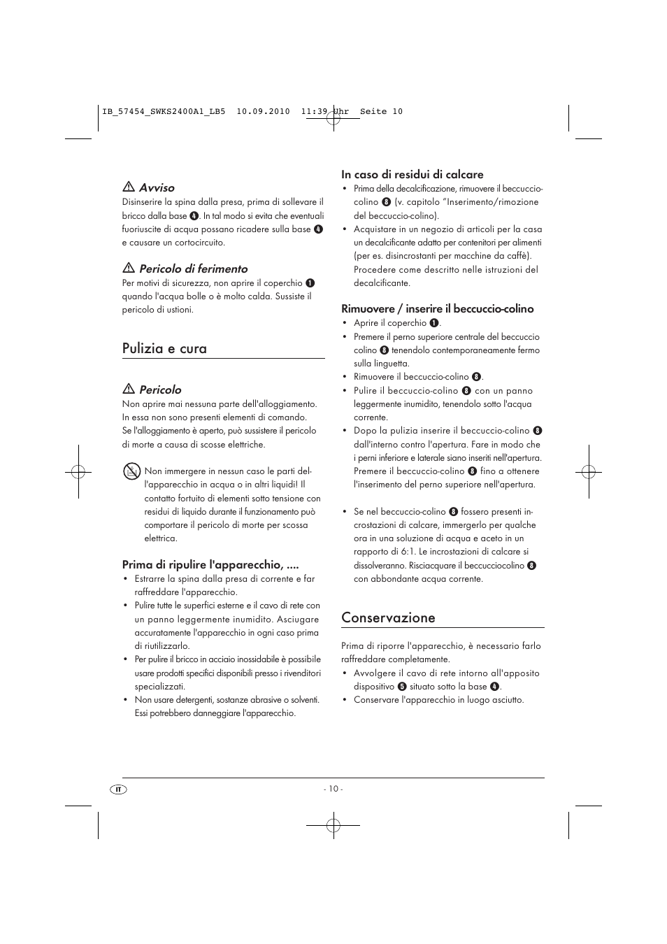 Pulizia e cura, Conservazione | Silvercrest SWKS 2400 A1 User Manual | Page 12 / 31