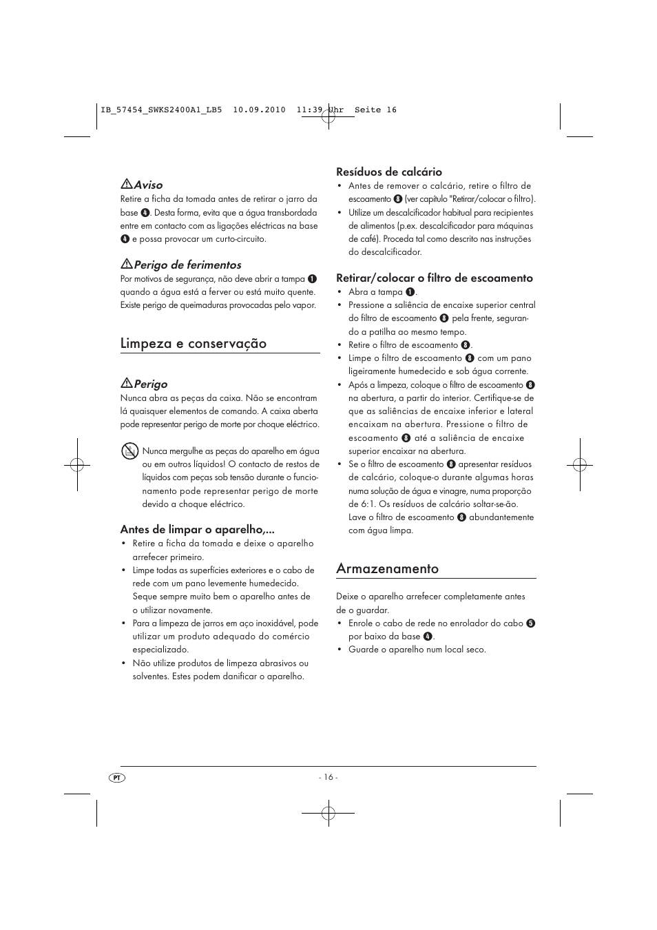 Limpeza e conservação, Armazenamento | Silvercrest SWKS 2400 A1 User Manual | Page 18 / 31