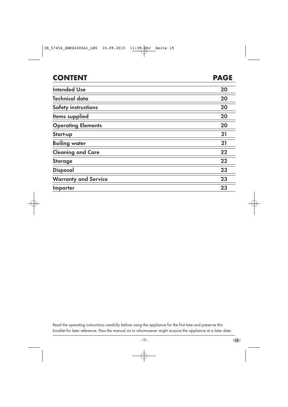 Content page | Silvercrest SWKS 2400 A1 User Manual | Page 21 / 31