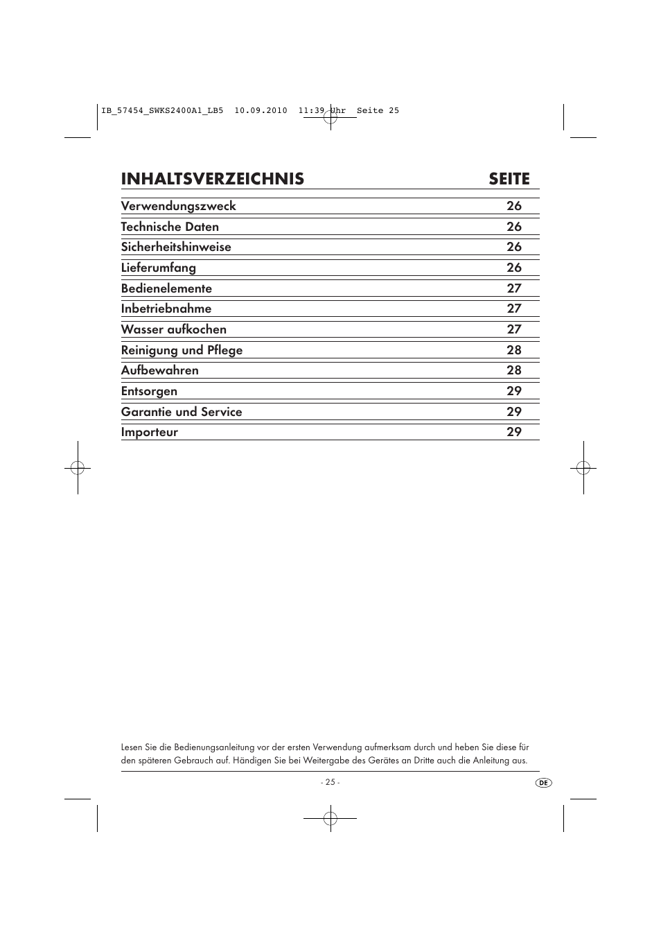 Inhaltsverzeichnis seite | Silvercrest SWKS 2400 A1 User Manual | Page 27 / 31