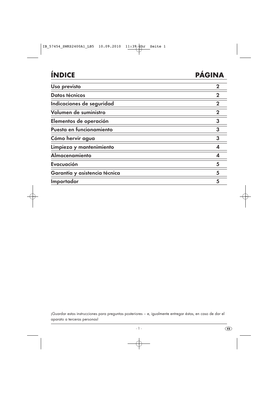 Índice página | Silvercrest SWKS 2400 A1 User Manual | Page 3 / 31