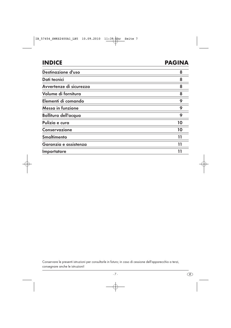 Indice pagina | Silvercrest SWKS 2400 A1 User Manual | Page 9 / 31