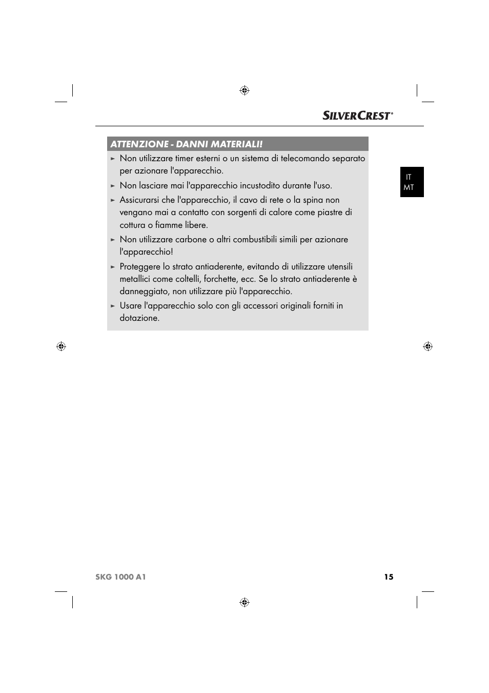 Attenzione - danni materiali | Silvercrest SKG 1000 A1 User Manual | Page 18 / 53