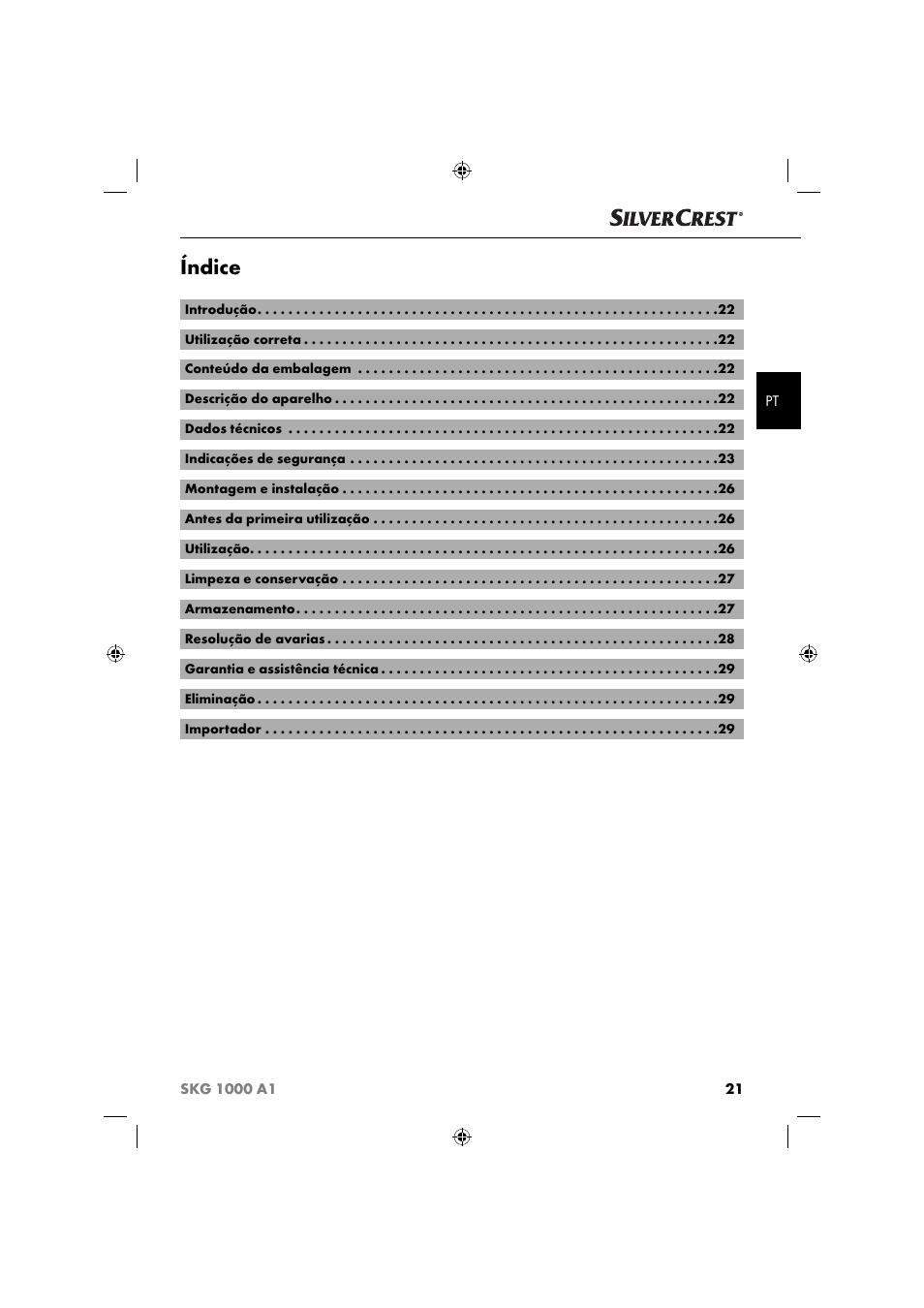 Índice | Silvercrest SKG 1000 A1 User Manual | Page 24 / 53