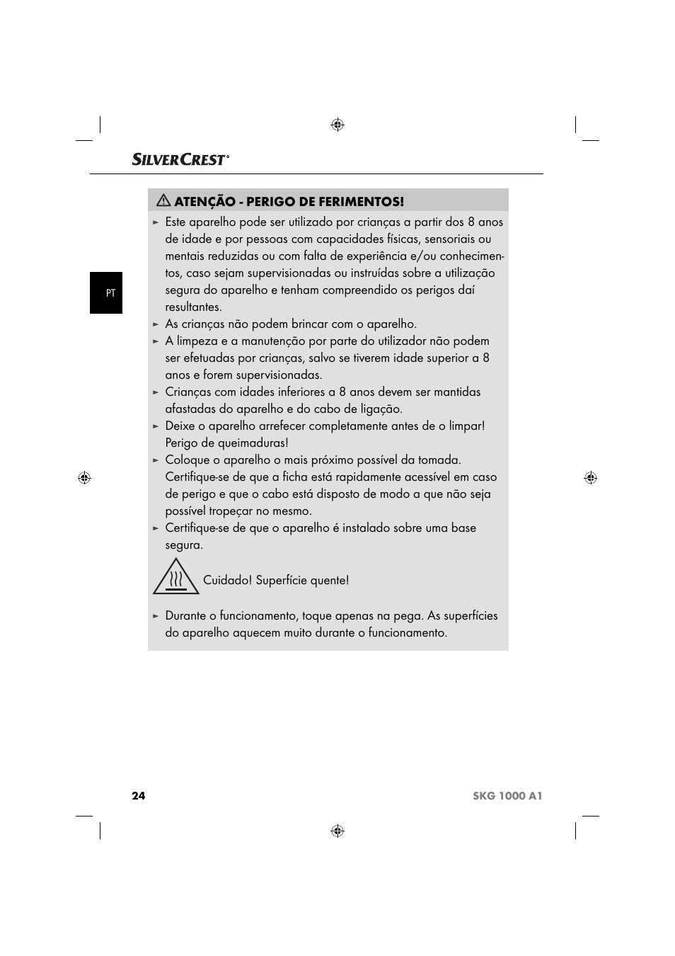 Atenção - perigo de ferimentos, As crianças não podem brincar com o aparelho | Silvercrest SKG 1000 A1 User Manual | Page 27 / 53