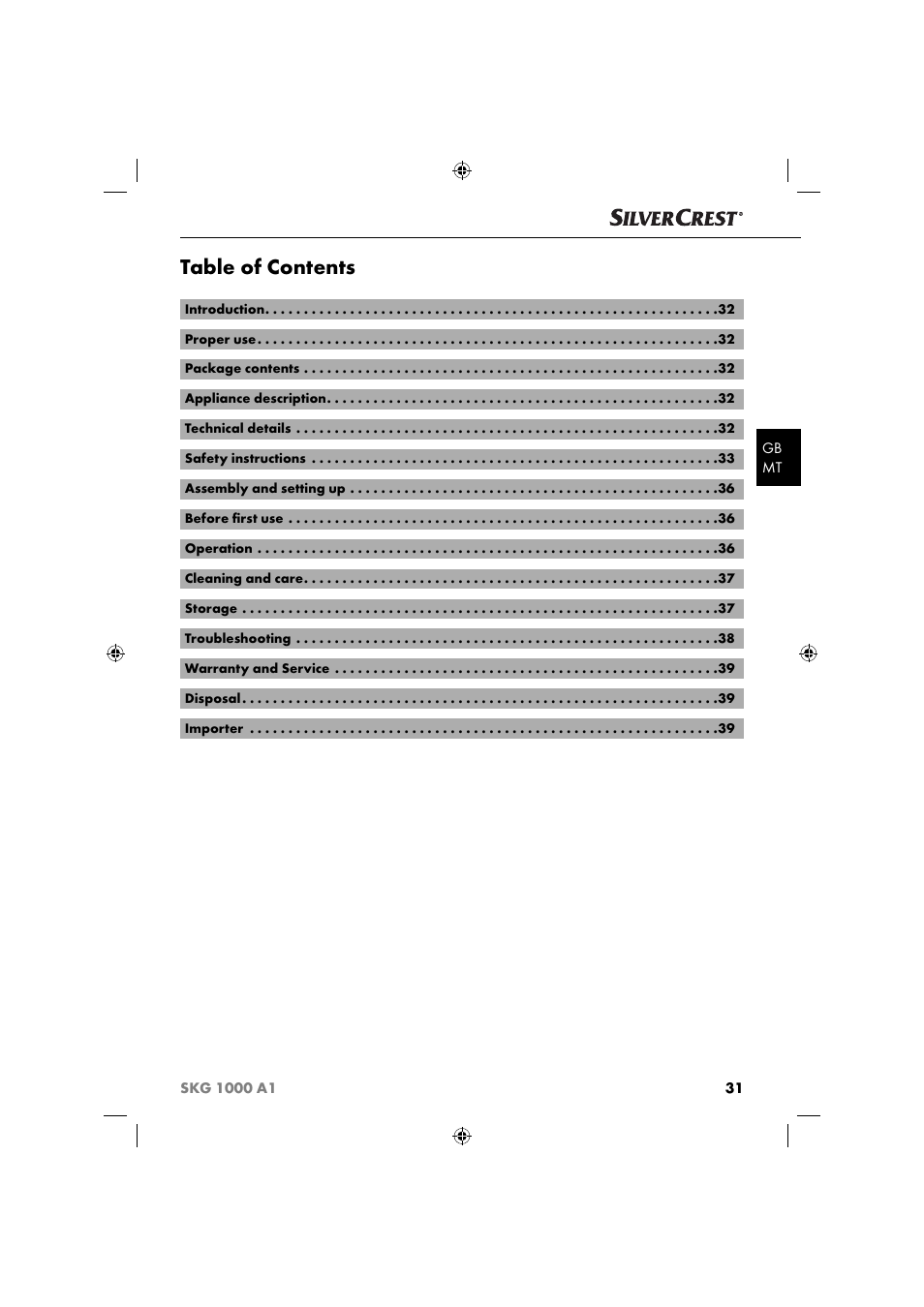 Silvercrest SKG 1000 A1 User Manual | Page 34 / 53