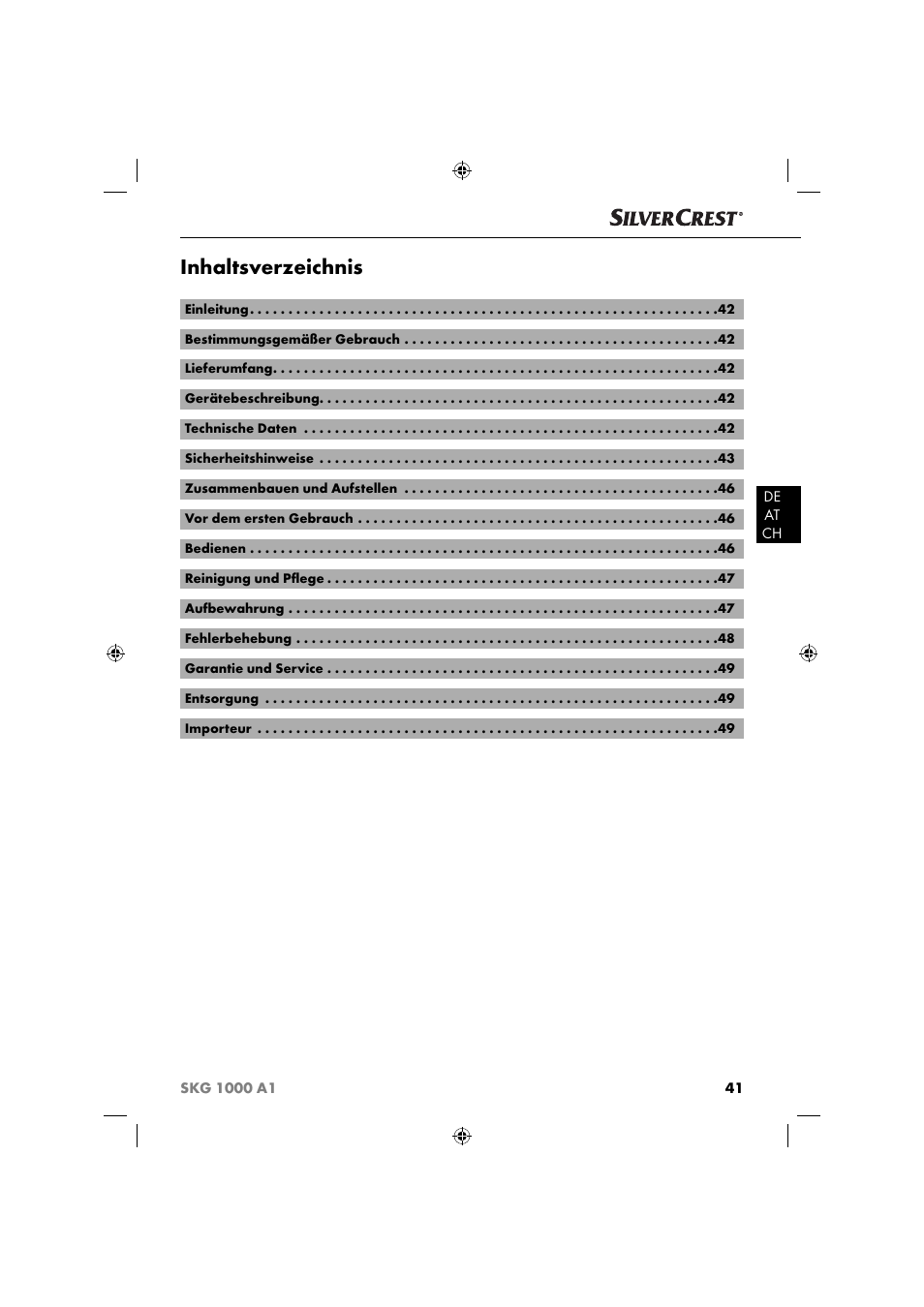 Silvercrest SKG 1000 A1 User Manual | Page 44 / 53