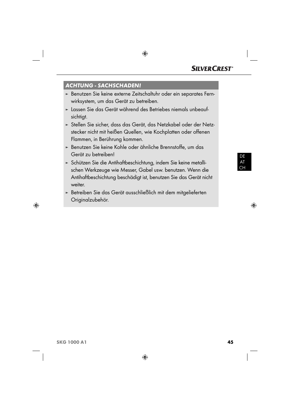 Achtung - sachschaden | Silvercrest SKG 1000 A1 User Manual | Page 48 / 53
