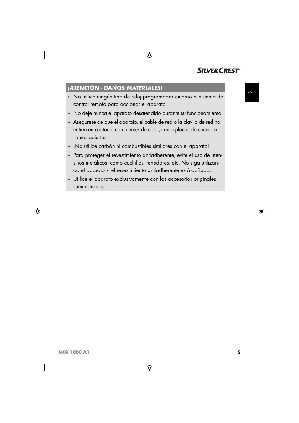Atención - daños materiales | Silvercrest SKG 1000 A1 User Manual | Page 8 / 53