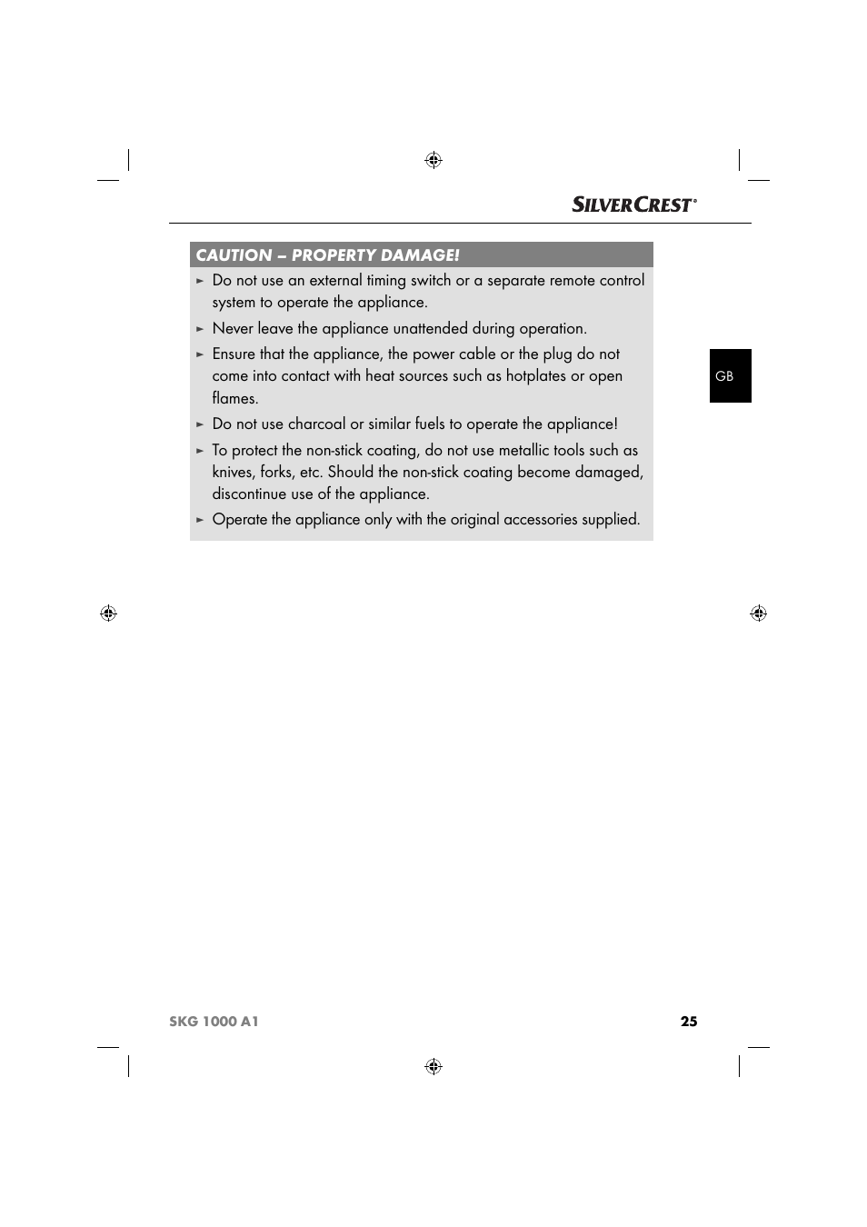 Caution – property damage | Silvercrest SKG 1000 A1 User Manual | Page 28 / 33