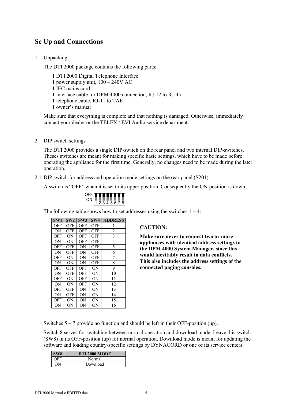 Se up and connections | Dynacord DTI 2000 User Manual | Page 5 / 14