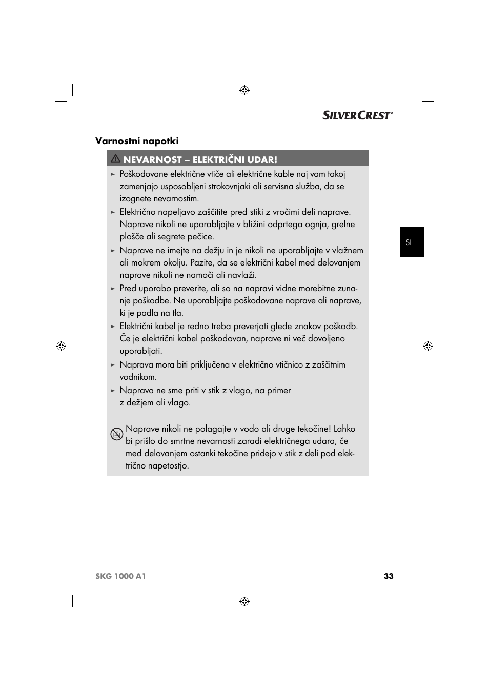 Varnostni napotki nevarnost ‒ električni udar | Silvercrest SKG 1000 A1 User Manual | Page 36 / 73