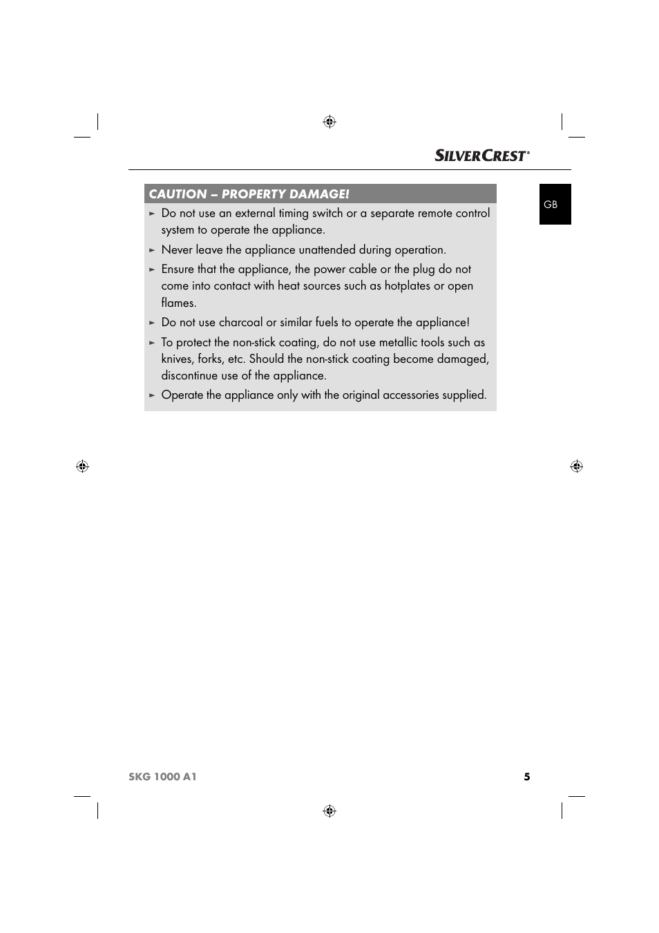 Caution – property damage | Silvercrest SKG 1000 A1 User Manual | Page 8 / 73