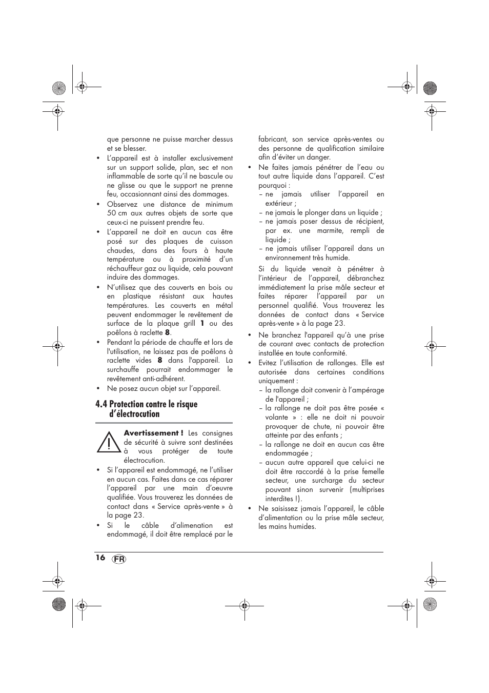 4 protection contre le risque d’électrocution | Silvercrest SRG 1200 B2 User Manual | Page 18 / 46