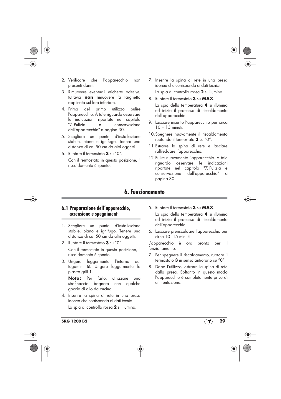 Funzionamento | Silvercrest SRG 1200 B2 User Manual | Page 31 / 46