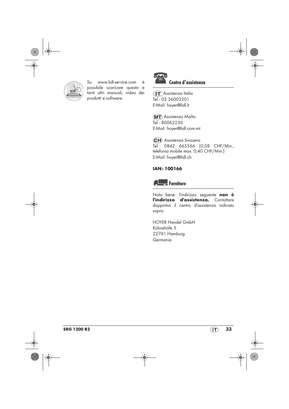Centro d’assistenza, Fornitore | Silvercrest SRG 1200 B2 User Manual | Page 35 / 46