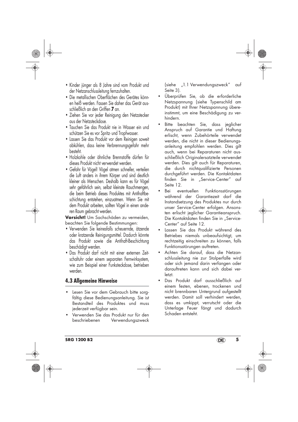 Silvercrest SRG 1200 B2 User Manual | Page 7 / 46