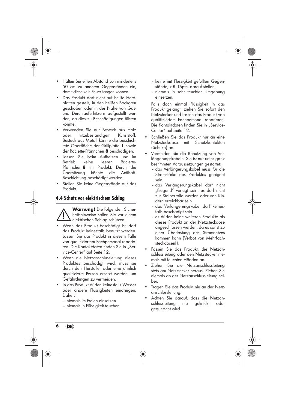 4 schutz vor elektrischem schlag | Silvercrest SRG 1200 B2 User Manual | Page 8 / 46