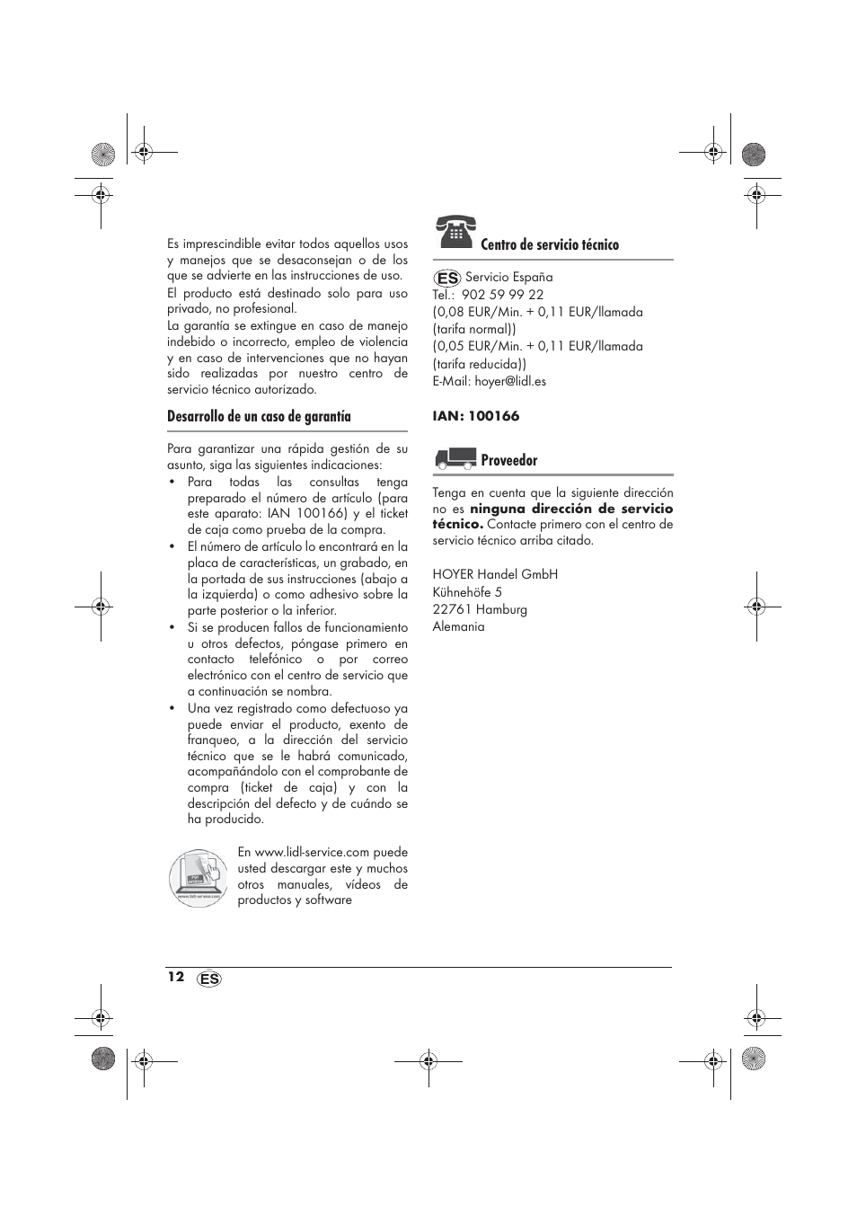 Desarrollo de un caso de garantía, Centro de servicio técnico, Proveedor | Silvercrest SRG 1200 B2 User Manual | Page 14 / 54