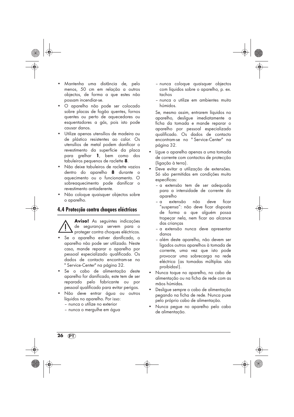 4 protecção contra choques eléctricos | Silvercrest SRG 1200 B2 User Manual | Page 28 / 54