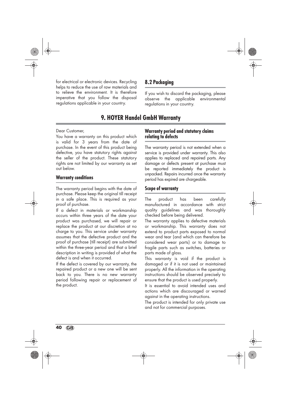 Hoyer handel gmbh warranty | Silvercrest SRG 1200 B2 User Manual | Page 42 / 54