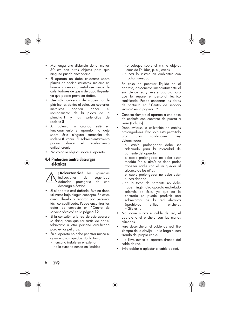 4 protección contra descargas eléctricas | Silvercrest SRG 1200 B2 User Manual | Page 8 / 54