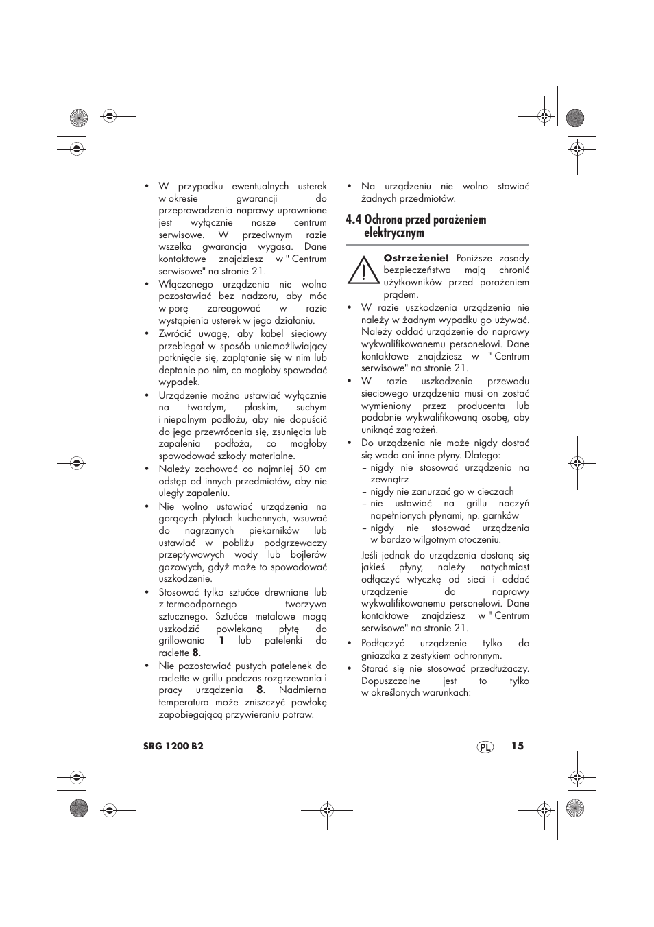 4 ochrona przed porażeniem elektrycznym | Silvercrest SRG 1200 B2 User Manual | Page 17 / 74