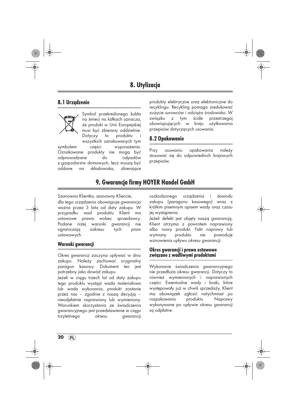 Utylizacja, Gwarancja firmy hoyer handel gmbh | Silvercrest SRG 1200 B2 User Manual | Page 22 / 74
