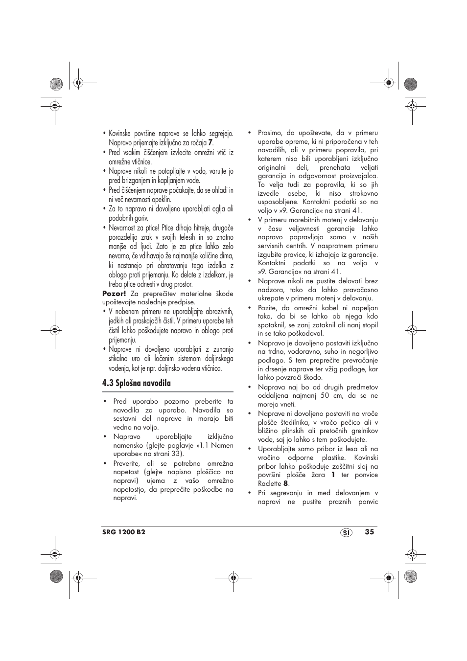3 splošna navodila | Silvercrest SRG 1200 B2 User Manual | Page 37 / 74