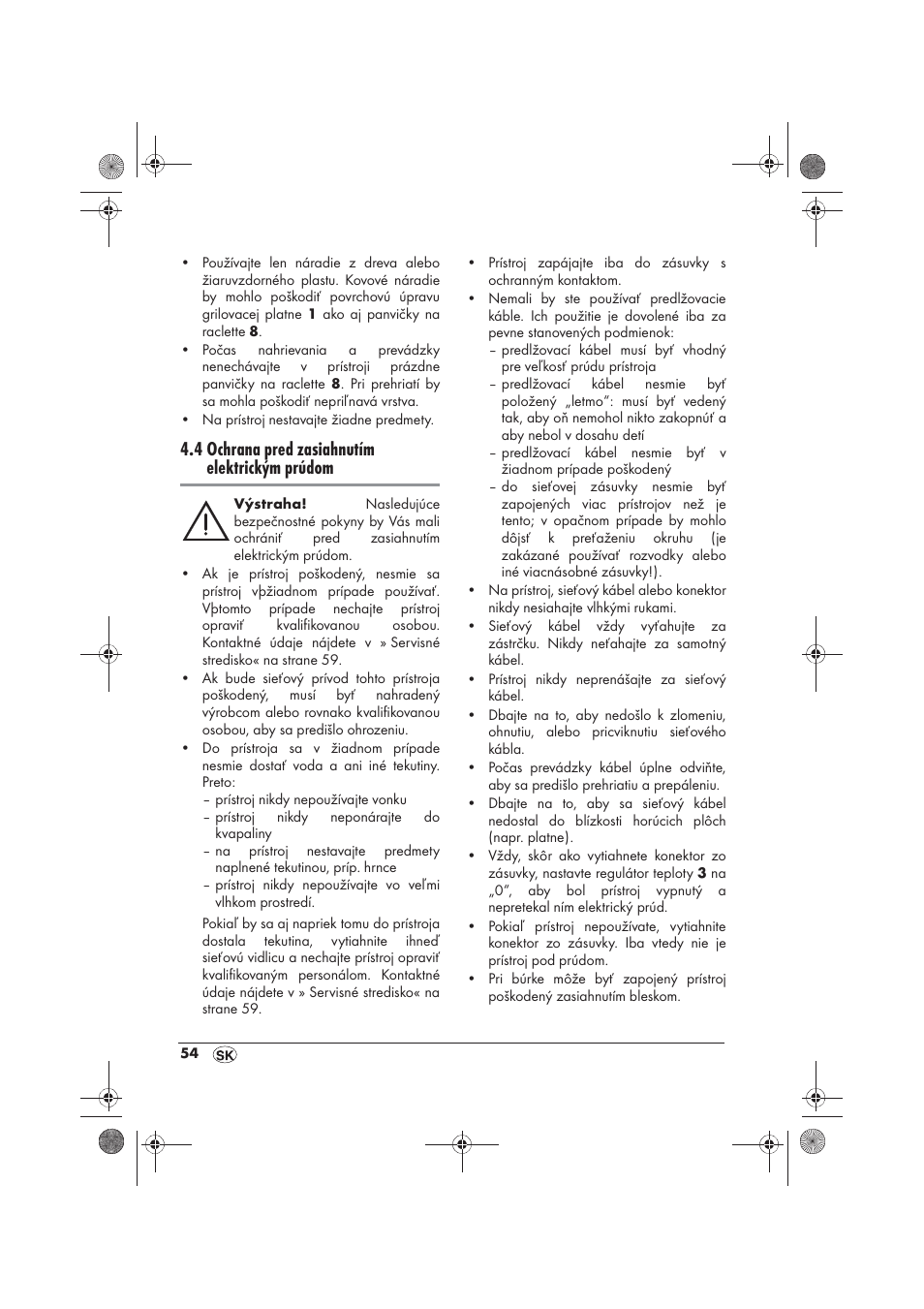 4 ochrana pred zasiahnutím elektrickým prúdom | Silvercrest SRG 1200 B2 User Manual | Page 56 / 74