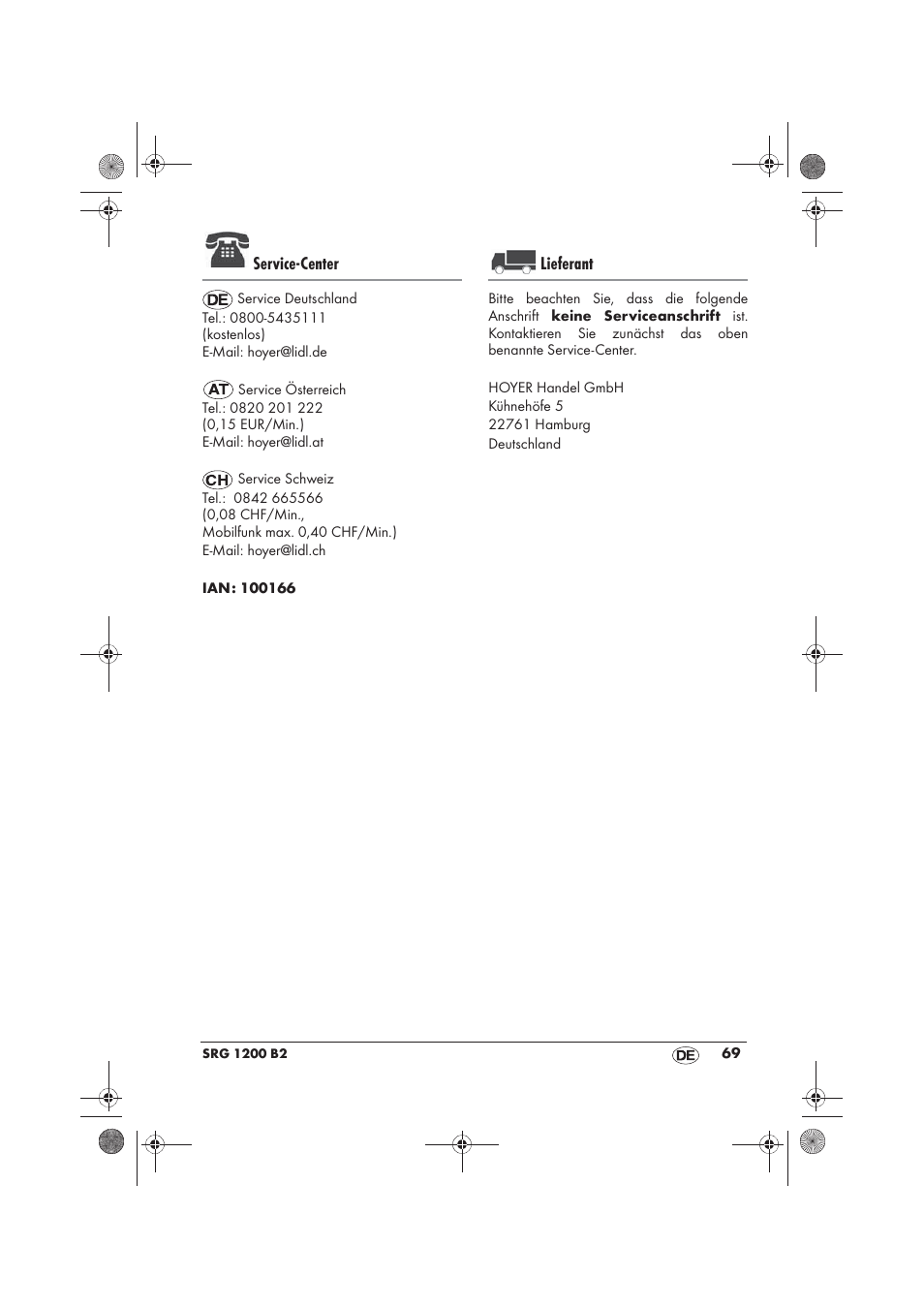 Service-center, Lieferant | Silvercrest SRG 1200 B2 User Manual | Page 71 / 74