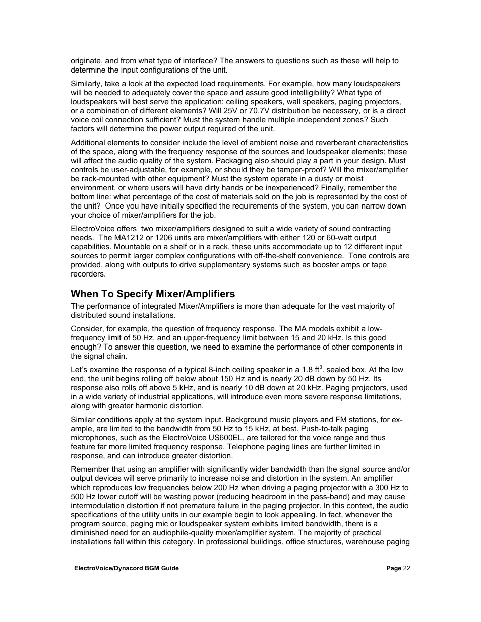 When to specify mixer/amplifiers | Dynacord Stereo System User Manual | Page 22 / 39