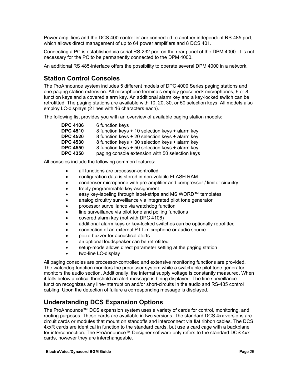 Station control consoles, Understanding dcs expansion options | Dynacord Stereo System User Manual | Page 26 / 39