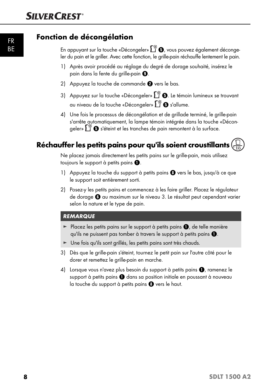 Fonction de décongélation, Fr be | Silvercrest SDLT 1500 A2 User Manual | Page 11 / 39