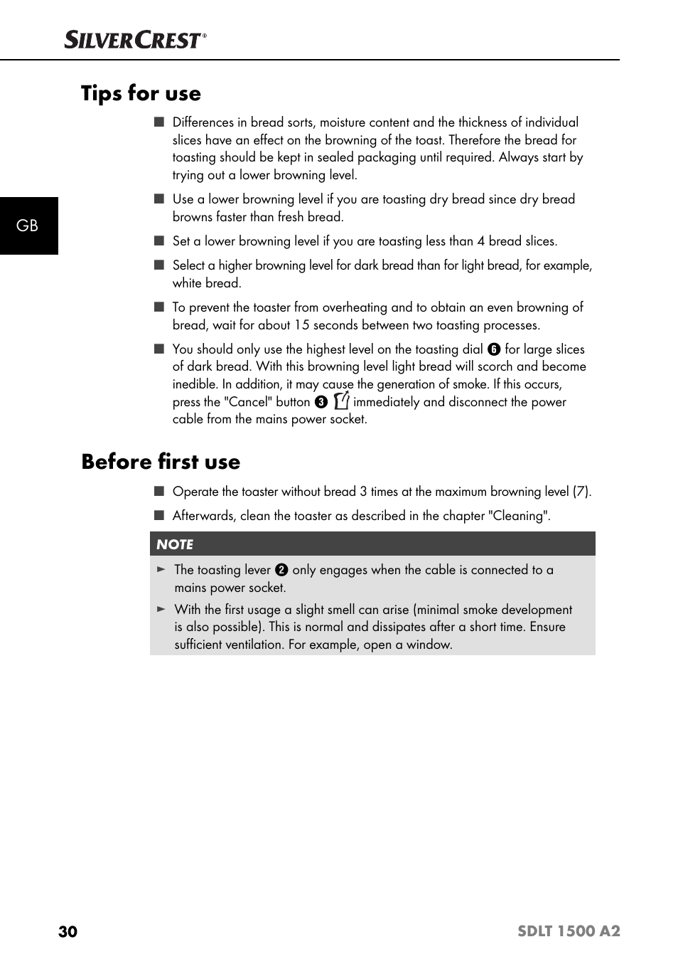 Tips for use, Before ﬁ rst use | Silvercrest SDLT 1500 A2 User Manual | Page 33 / 39