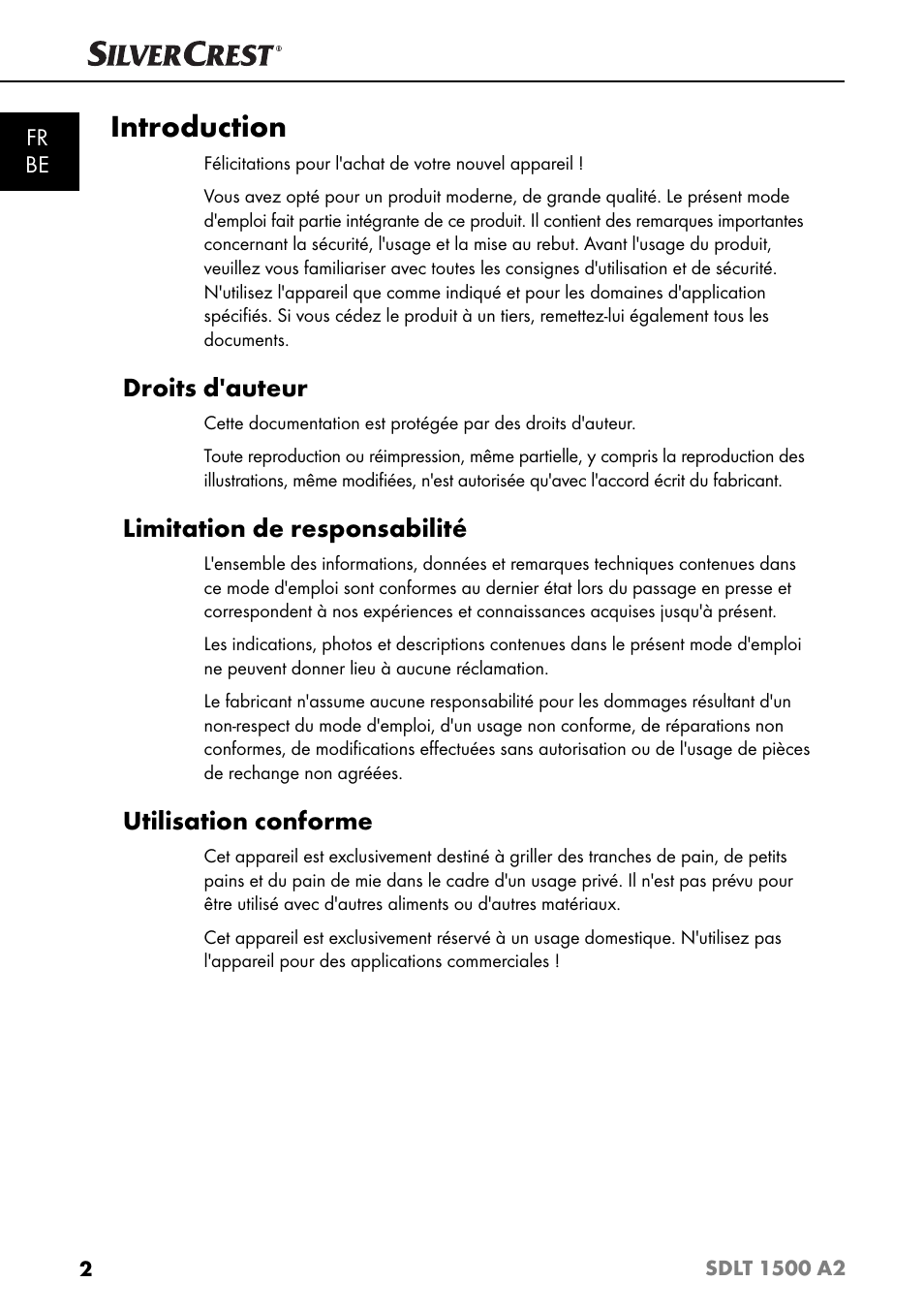 Introduction, Droits d'auteur, Limitation de responsabilité | Utilisation conforme | Silvercrest SDLT 1500 A2 User Manual | Page 5 / 39
