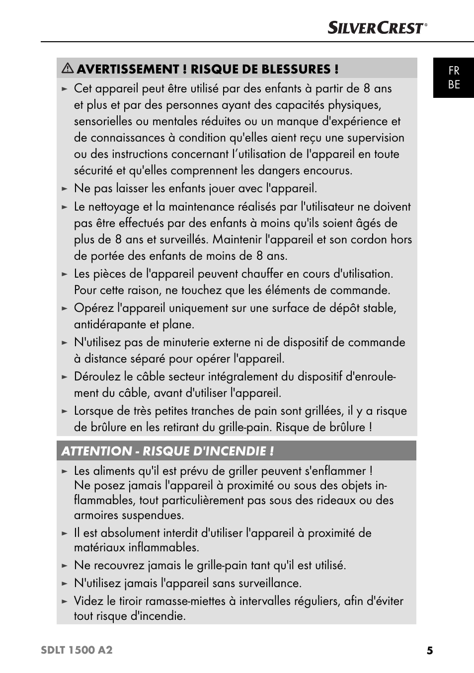 Avertissement ! risque de blessures, Ne pas laisser les enfants jouer avec l'appareil, N'utilisez jamais l'appareil sans surveillance | Silvercrest SDLT 1500 A2 User Manual | Page 8 / 39
