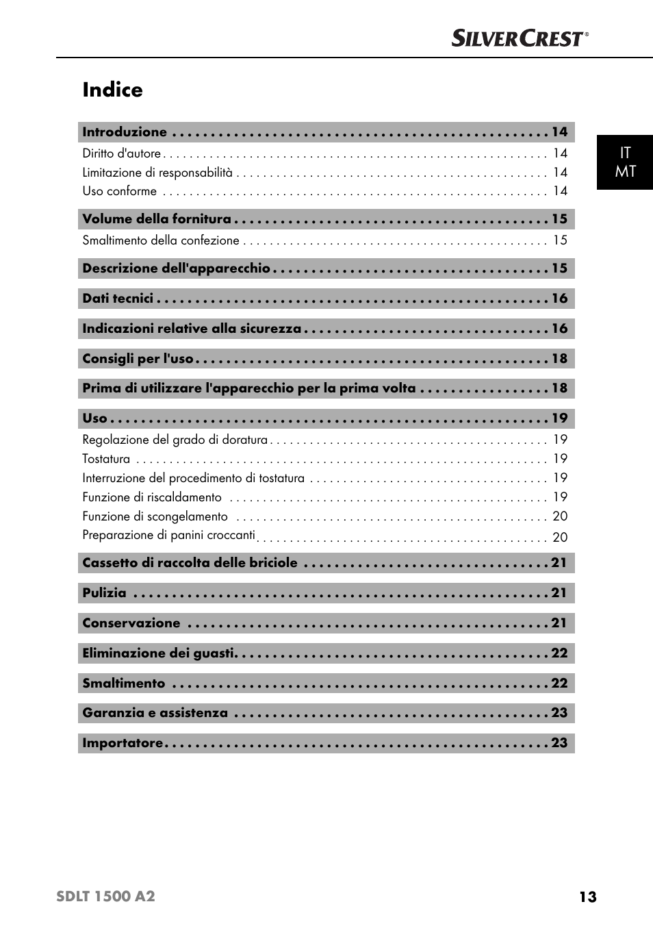 Indice, It mt | Silvercrest SDLT 1500 A2 User Manual | Page 16 / 63