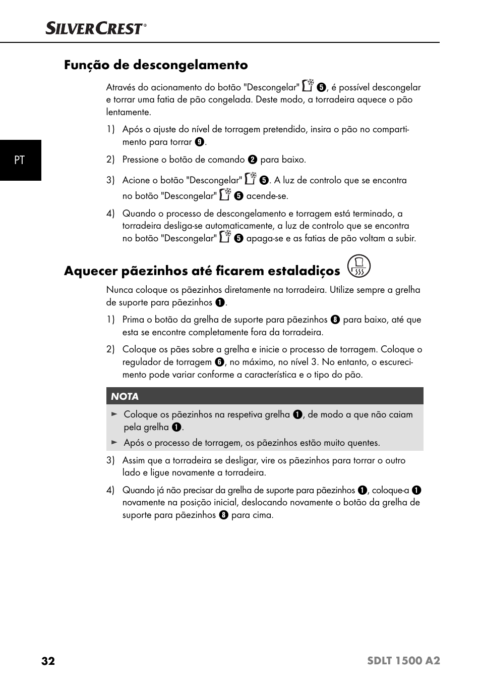 Função de descongelamento, Aquecer pãezinhos até ﬁ carem estaladiços | Silvercrest SDLT 1500 A2 User Manual | Page 35 / 63