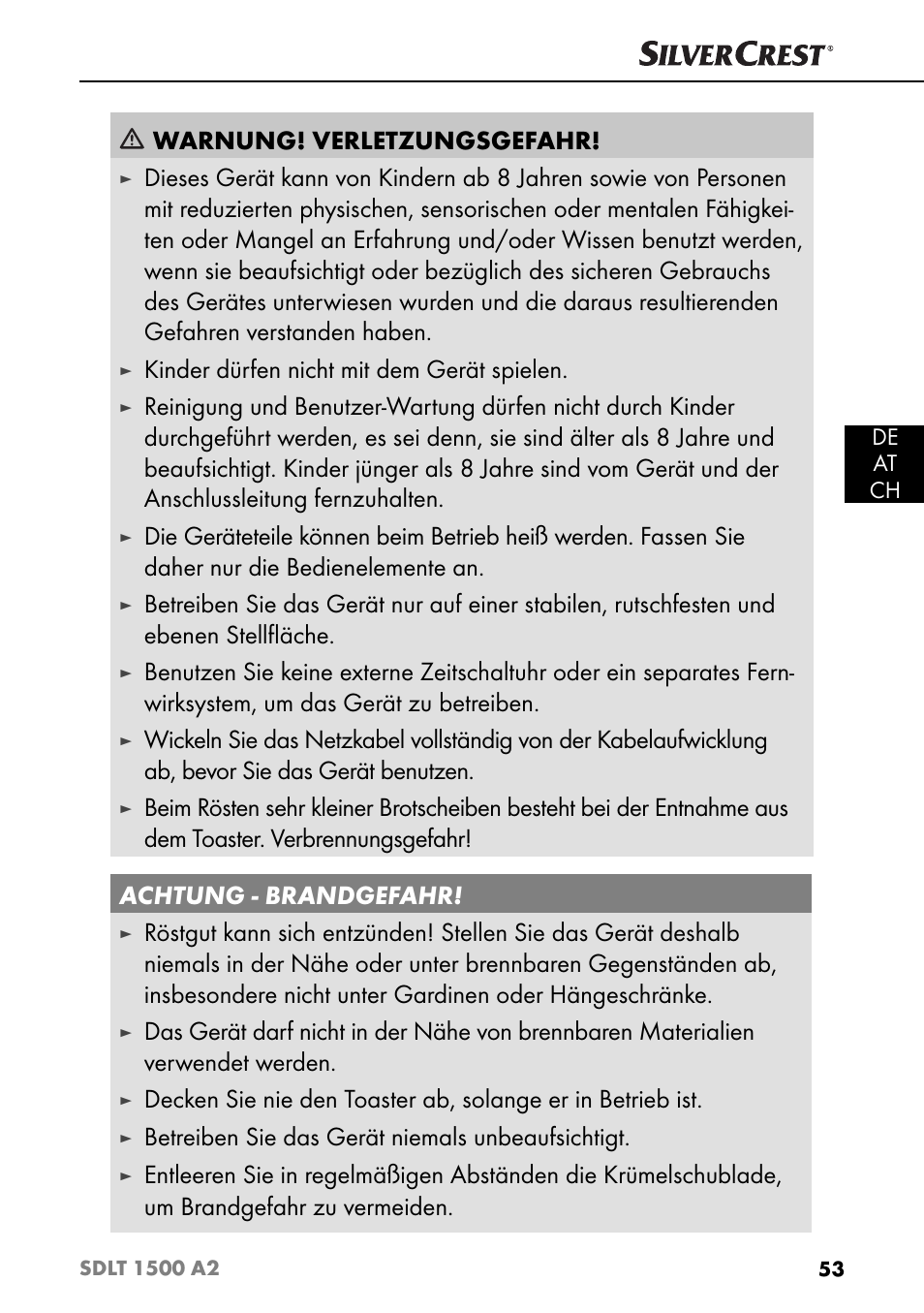 Warnung! verletzungsgefahr, Kinder dürfen nicht mit dem gerät spielen, Betreiben sie das gerät niemals unbeaufsichtigt | Silvercrest SDLT 1500 A2 User Manual | Page 56 / 63