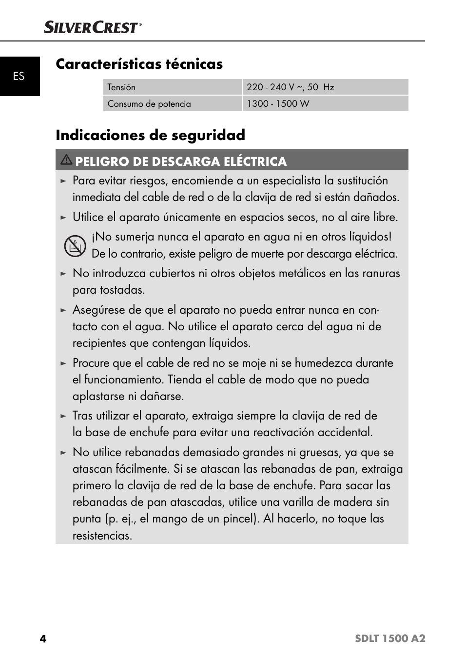 Características técnicas, Indicaciones de seguridad, Peligro de descarga eléctrica | Silvercrest SDLT 1500 A2 User Manual | Page 7 / 63