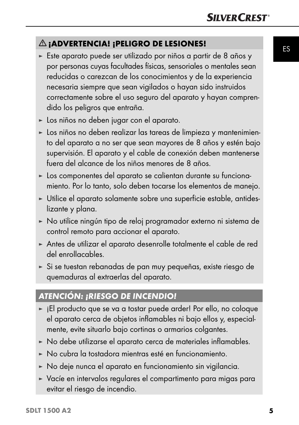 Advertencia! ¡peligro de lesiones, Los niños no deben jugar con el aparato | Silvercrest SDLT 1500 A2 User Manual | Page 8 / 63