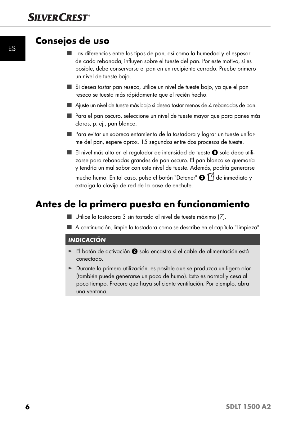 Consejos de uso, Antes de la primera puesta en funcionamiento | Silvercrest SDLT 1500 A2 User Manual | Page 9 / 63