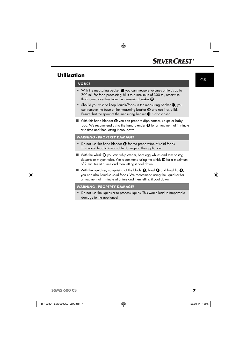 Utilisation | Silvercrest SSMS 600 C3 User Manual | Page 10 / 130
