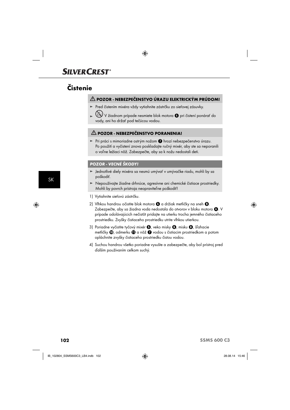 Čistenie | Silvercrest SSMS 600 C3 User Manual | Page 105 / 130