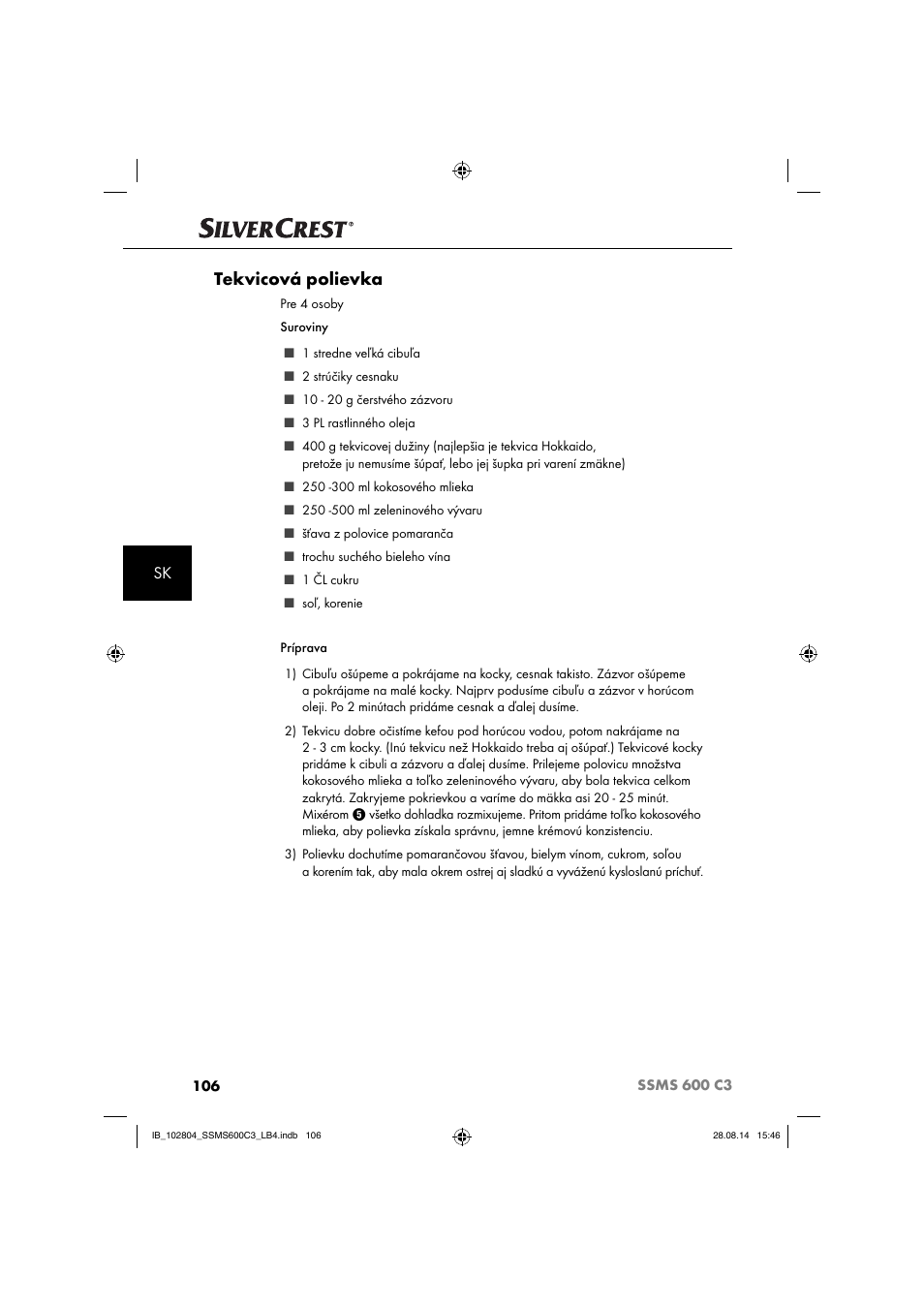 Tekvicová polievka | Silvercrest SSMS 600 C3 User Manual | Page 109 / 130