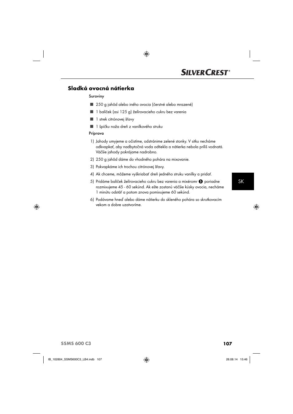 Sladká ovocná nátierka | Silvercrest SSMS 600 C3 User Manual | Page 110 / 130