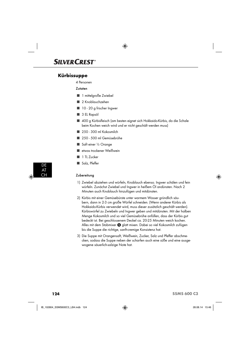 Kürbissuppe, De at ch | Silvercrest SSMS 600 C3 User Manual | Page 127 / 130