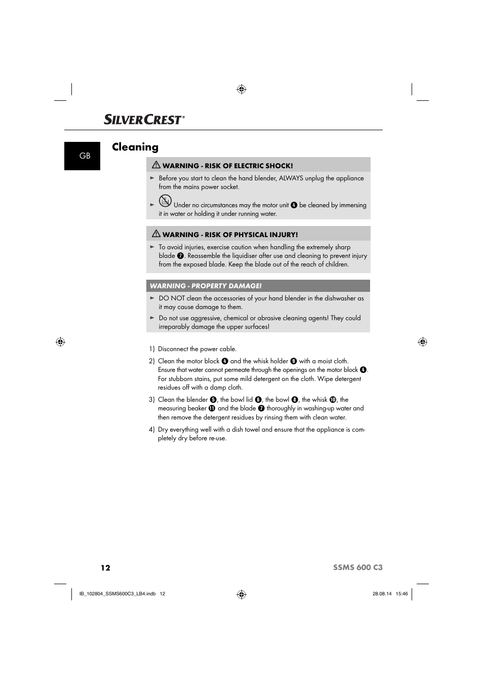 Cleaning | Silvercrest SSMS 600 C3 User Manual | Page 15 / 130